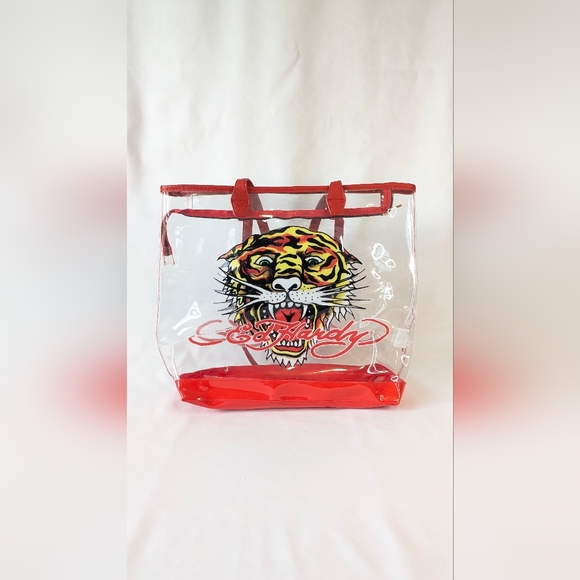 Ed Hardy Clear Tiger Tote PVC Red Trim Shoulder Bag Tattoo DEADSTOCK - NWT - Picture 2 of 10